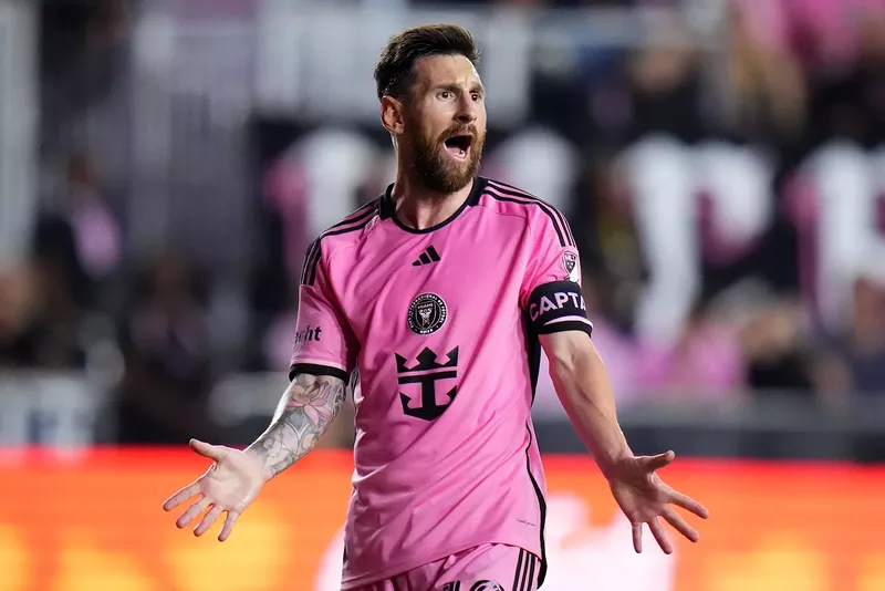 Image: Lionel Messi #10 of Inter Miami reacts during the second half against the Atlanta United in round one of the 2024 MLS Playoffs at Chase Stadium on in Fort Lauderdale, Florida on October 25, 2024