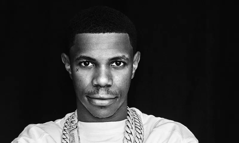 Image: Black-and-white image of A Boogie Wit Da Hoodie