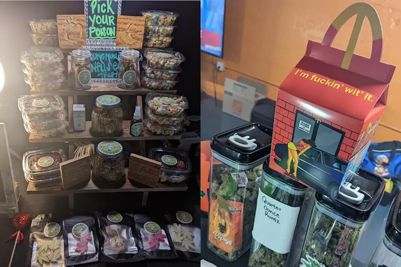 Image: Vendors display dank desserts and a "Trappy Meal" for purchase