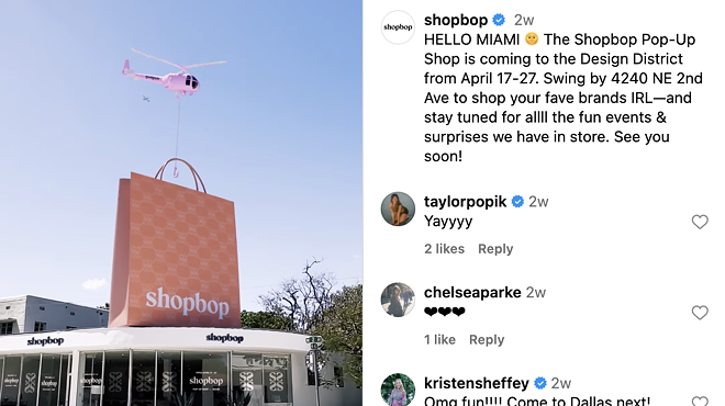 screenshot of an Instagram post by Shopbop announcing a pop-up in Miami