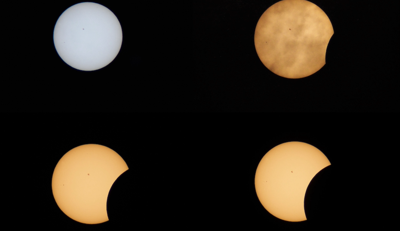 The eclipse over Dallas at various stages on Monday, April 8, 2024