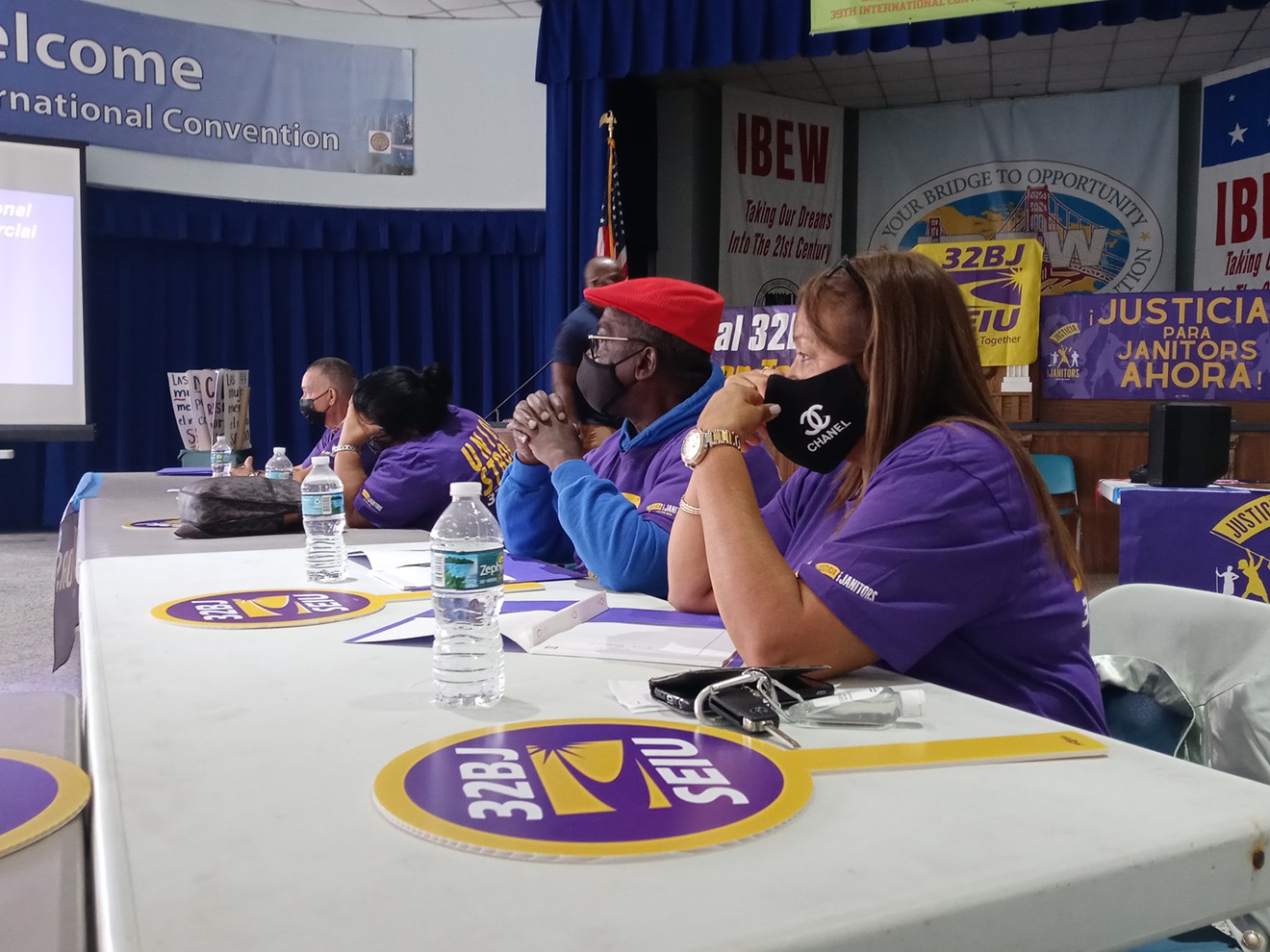 Janitors who work for commercial cleaning contractors throughout South Florida prepare for their first union bargaining session.