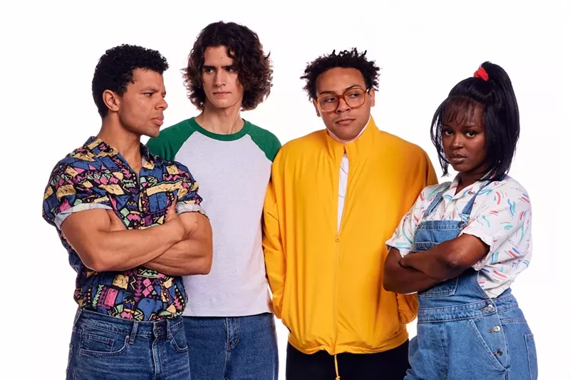 Image: Xavier Edward King, Joshua Hernandez, Dylan Rogers, and Sydney Presendieu star in Aurin Squire's Defacing Michael Jackson.