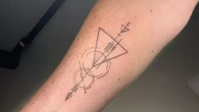 a fine-line tattoo on a forearm