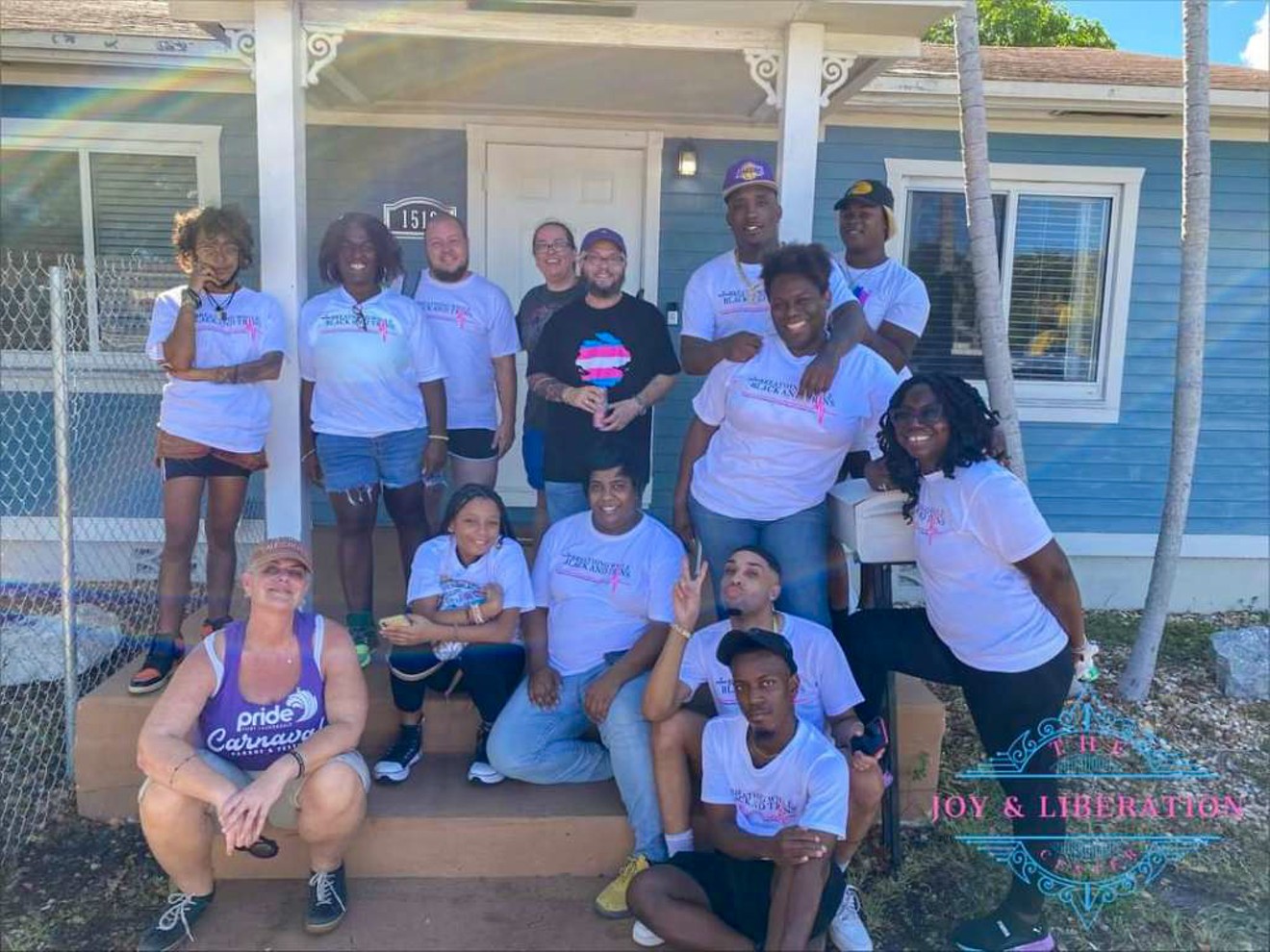 Ashley and Morgan Mayfaire, founders of TransSocial, with organization members at the Joy and Liberation Center in Dania Beach.