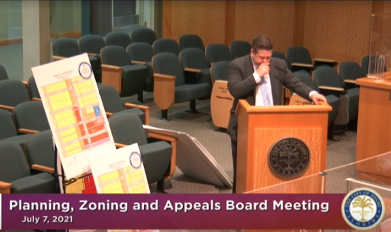 Lobbyist William Riley Jr. struggled to speak during  his July 2021 presentation to the Miami Planning, Zoning, and Appeals Board.