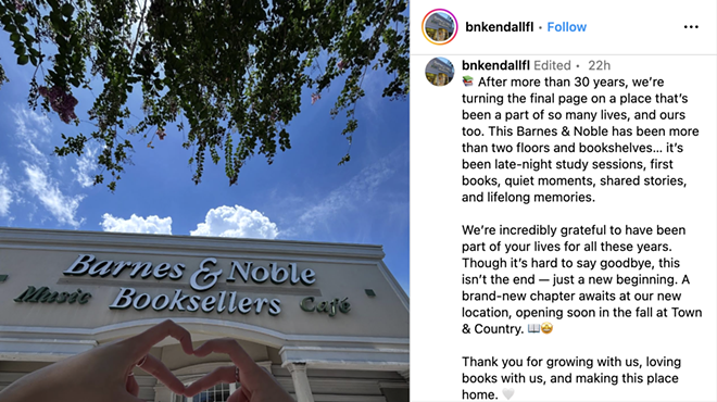 screenshot of an Instagram post announcing the closure of Barnes & Noble West Kendall