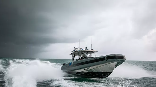 A U.S. Customs and Border Protection boat patrols the waters near Miami Beach.