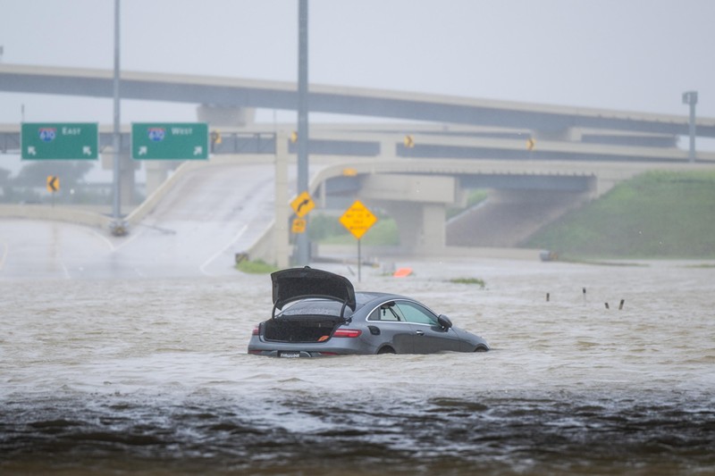 A vehicle abandoned in floodwater after Hurricane Beryl struck Houston on July 8, 2024.