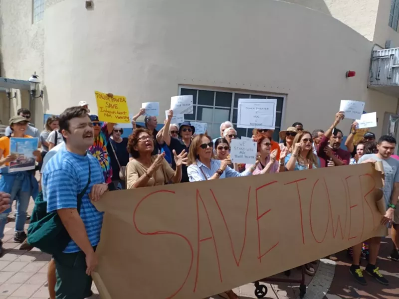 Image: Dozens of protesters gathered outside the Tower Theater on Tuesday to demonstrate in favor of Miami Dade College staying in charge of the historic venue.