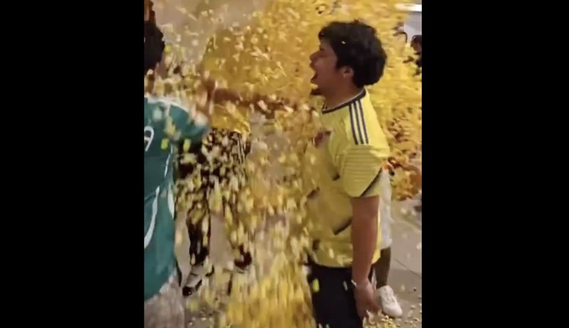 Fans ripped open a giant bag of popcorn and littered the Hard Rock Stadium concourse with kernels on July 14, 2024, during the Copa América Final.