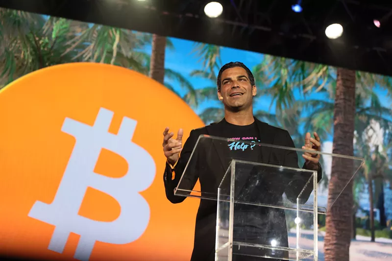 Image: Miami Mayor Francis Suarez speaks at the Bitcoin Convention in Wynwood on June 04, 2021.