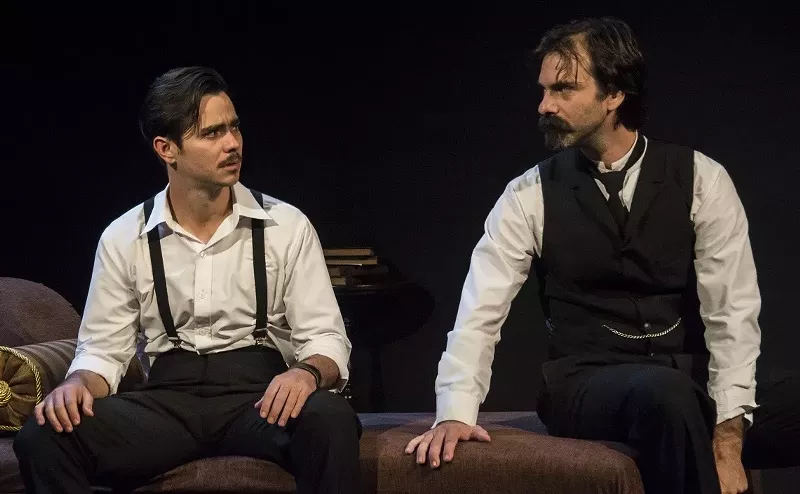 Image: Daniel Romero as Hombre (left) and Caleb Casas as José Martí in Hierro by Cuban-Spanish playwright Carlos Celdrán