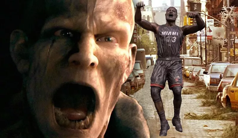 Image: Dwyane Wade photoshopped into Will Smith's place in the background of a scene with a Darkseeker from the 2007 film "I Am Legend"