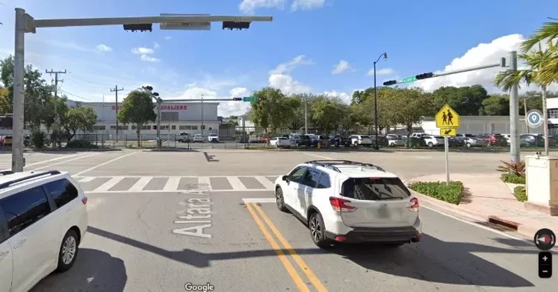 Image: A busy intersection in Coral Gables, where a university student suffered fatal injuries in a scooter crash