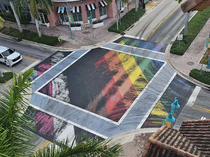 Image: Depicted is a blacked-out pride street display in Delray Beach.