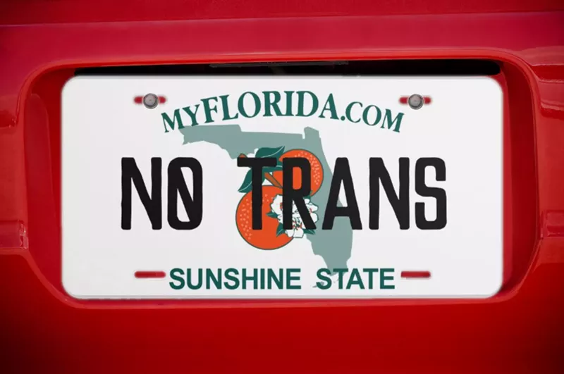 Image: A Florida license plate that reads "No Trans"