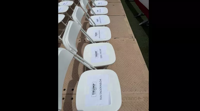 Image: Manipulated photo showing a reserved seat for Tua Tagovailoa at Trump rally
