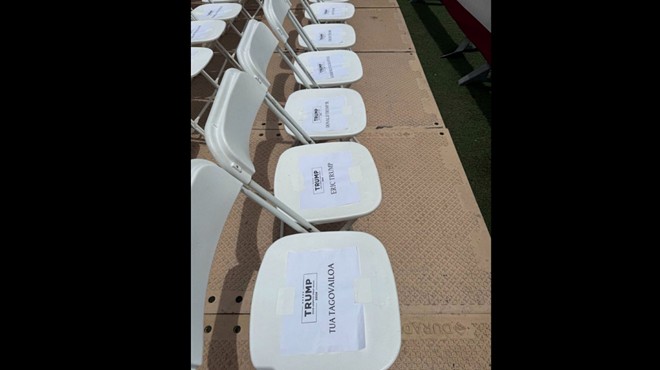 Manipulated photo showing a reserved seat for Tua Tagovailoa at Trump rally