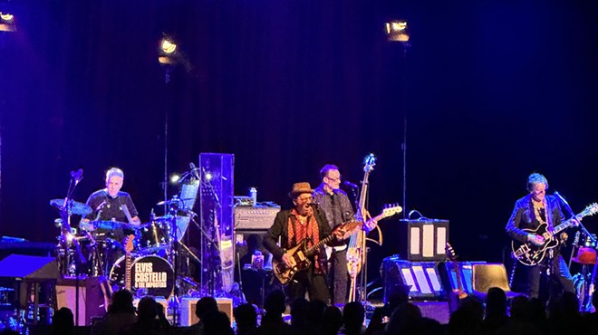 Elvis Costello and his band on stage at the Fillmore Miami Beach