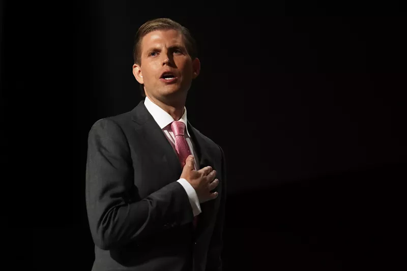 Image: Eric Trump holds his hand to his heart after delivering a speech at the 2016 Republican National Convention at the Quicken Loans Arena in Cleveland, Ohio.