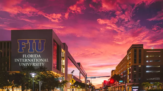 A shot of Florida International University's urban campus in Miami at sunset,