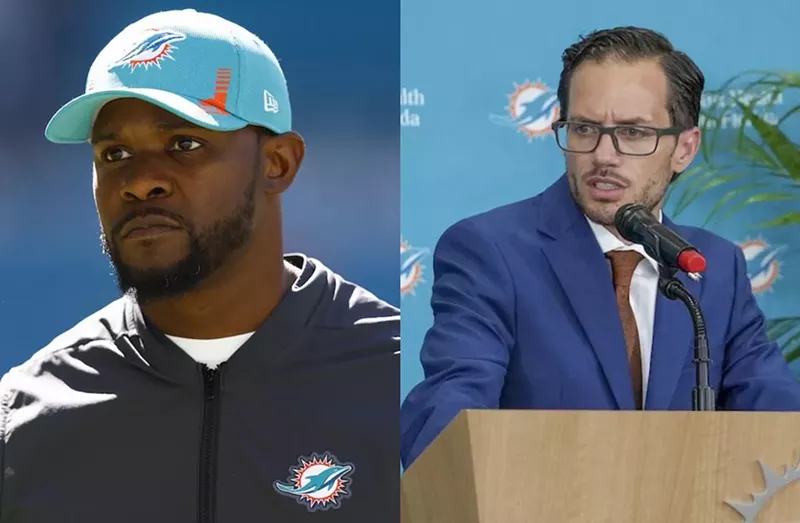 Image: Miami Dolphins fired head coach Brian Flores (left) and hired Mike McDaniel (right).