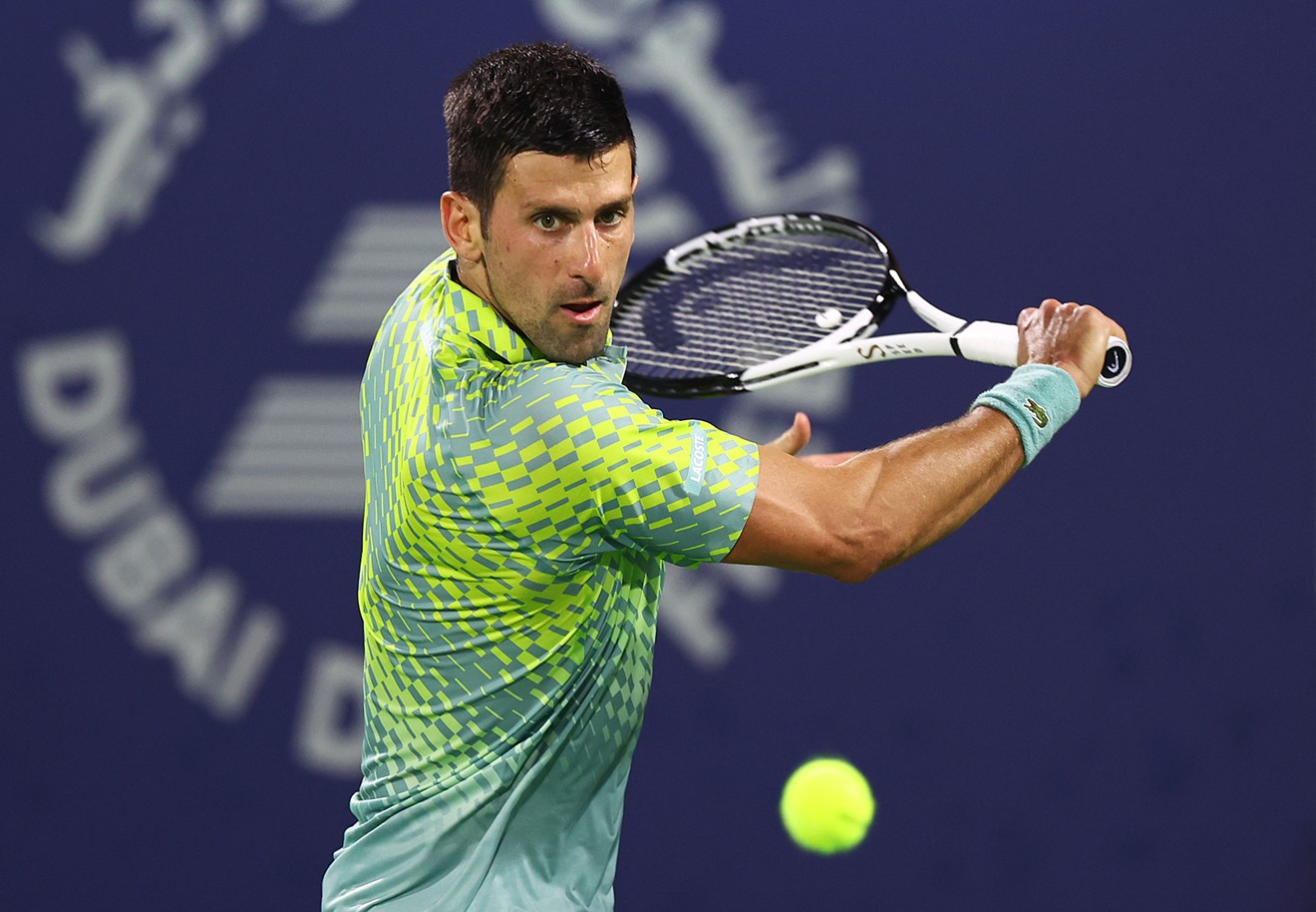 Novak Djokovic plays in a semifinal match of the Dubai Duty Free Tennis tournament on March 03, 2023.