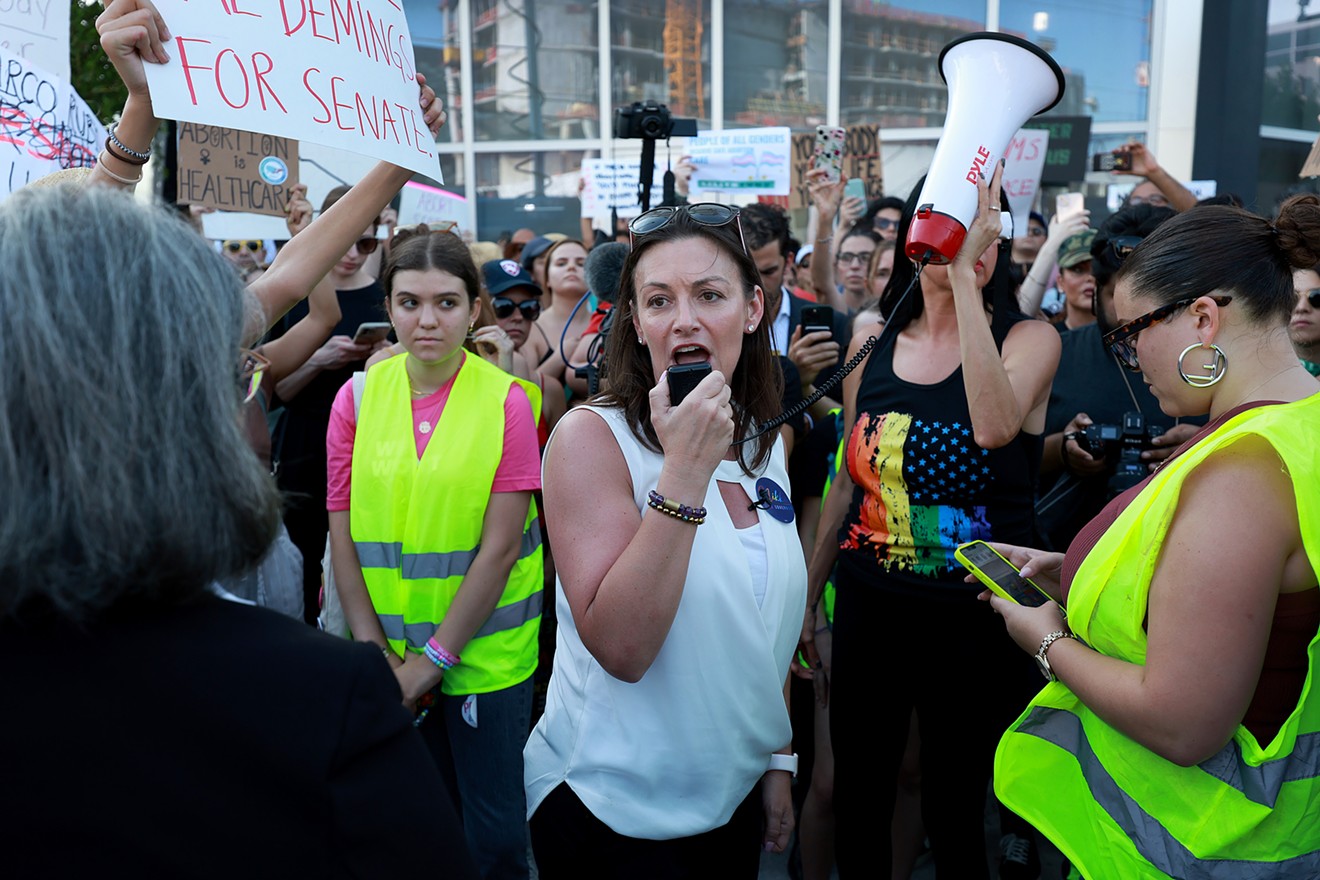 Florida Democratic leader Nikki Fried joins a Miami, Florida, protest in June 2022 following the U.S. Supreme Court's decision overturning Roe v. Wade.