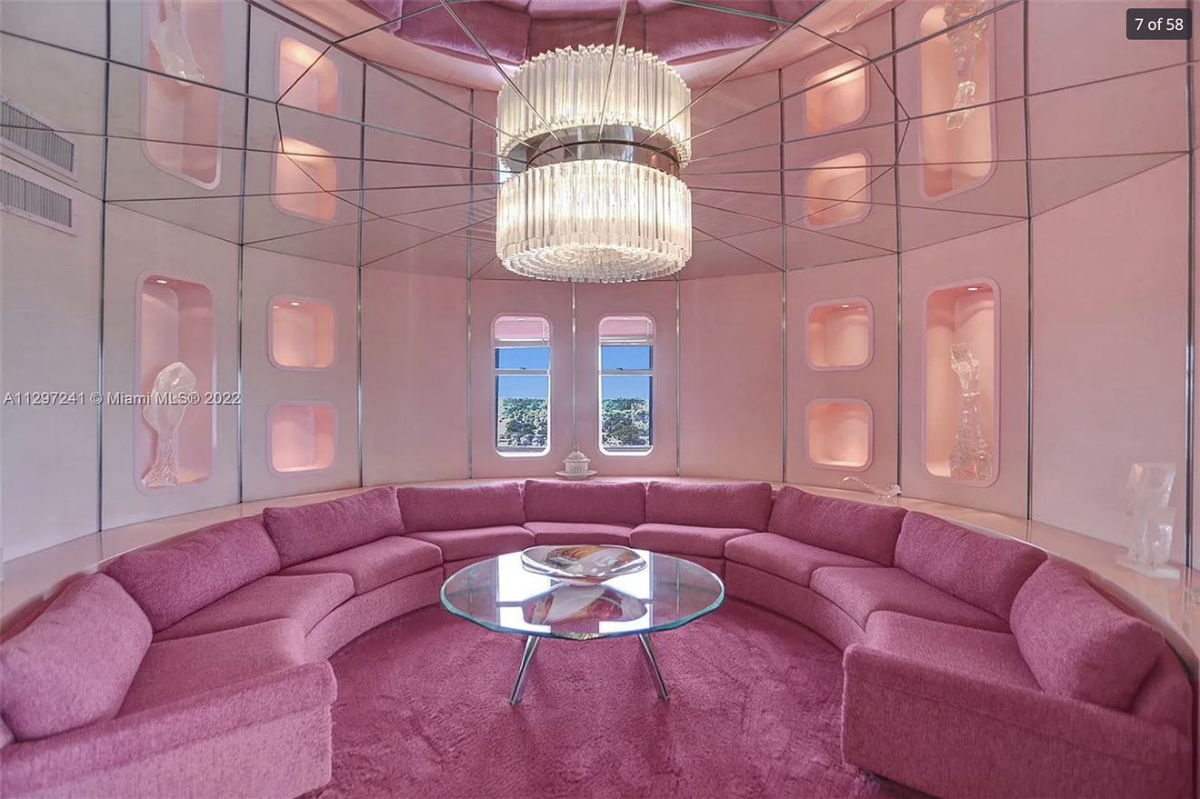 The pink room at Unit 1610 in the Cricket Club condominium