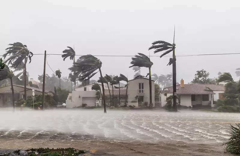 Image: Flooded Las Olas Blvd and Palm trees blowing in the winds amid Hurricane Irma on September 10, 2017
