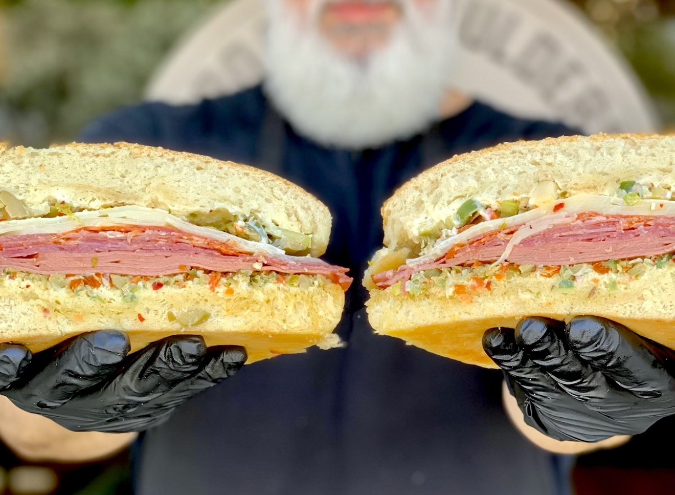 The limited-time muffuletta sandwich special from Broad Shoulders Sandwiches in Fort Lauderdale