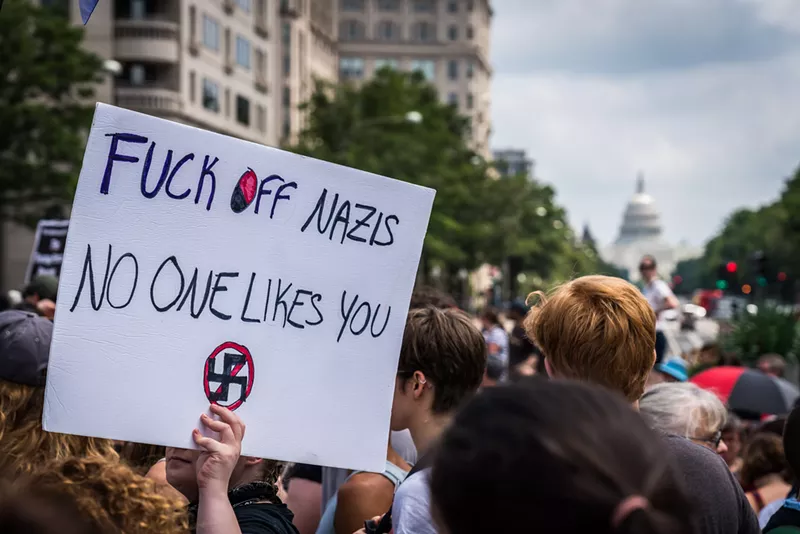 Image: Counter-protesters line the streets in Washington D.C. on August 12, 2018, in response to a planned Unite the Right Rally.