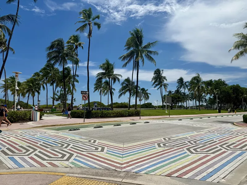 Image: Depicted are rainbow crosswalks at the intersection of Ocean Drive and 12th Street.