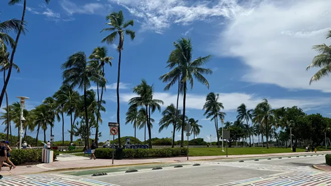 Depicted are rainbow crosswalks at the intersection of Ocean Drive and 12th Street.