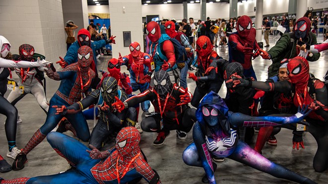 A group of Spider-Man cosplayers at Florida Supercon