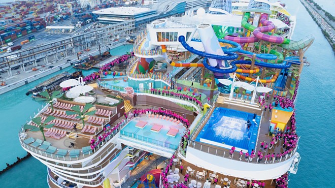 An aerial view of the largest cruise ship in the world