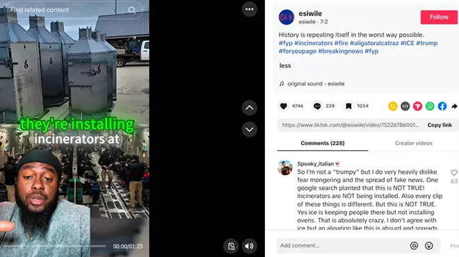 Screenshot of TikTok video showing man claiming there are incinerators at Alligator Alcatraz.