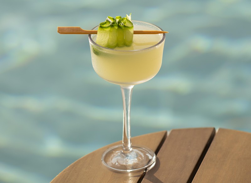 The "Cucumber & Basil" cocktail is one of the simply named cocktails made with fresh juice at Escape Rooftop Bar.