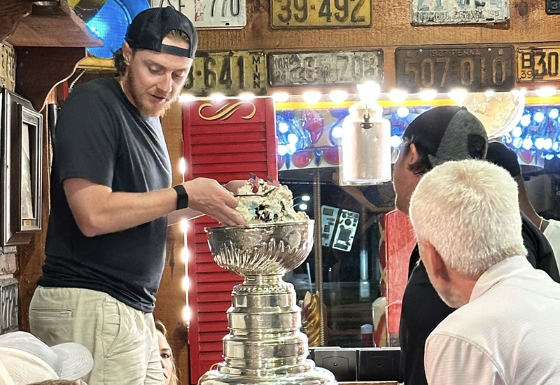 The famous "Kitchen Sink" ice cream sundae from Jaxson's was served in the Stanley Cup.