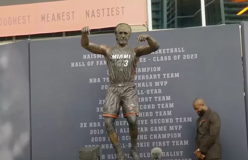 Image: Illustration of Pat Riley's face on Dwyane Statue