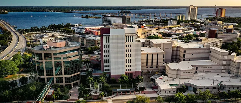 Image: The Lee County Justice Center and downtown Ft. Myers jail sit a few blocks from the Caloosahatchee River. The Lee County Sheriff's Office declined to evacuate the jail despite the facility being in a flood-prone mandatory evacuation zone.