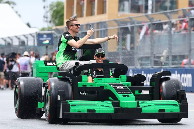 Image: Even the drivers were blown away by the life-size Lego cars, which reached speeds of about 12 miles per hour.