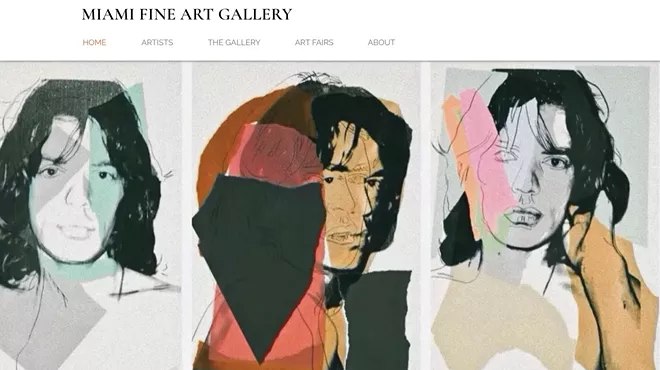 website homepage featuring a montage of Andy Warhol portraits of Mick Jagger