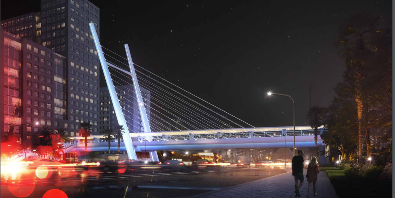 A mockup — which does not reflect the final design — used in a presentation for the new FIU pedestrian bridge.