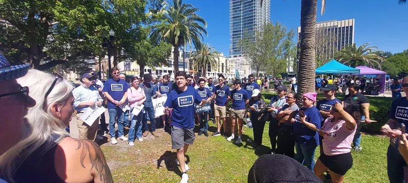 Image: Aaron Bos-Lun speaks at rally