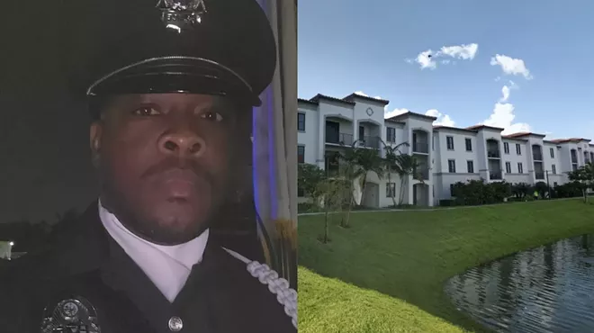 A photo collage of former Opa-locka officer Carlo Alexandre and MiLa Apartments in Miami.