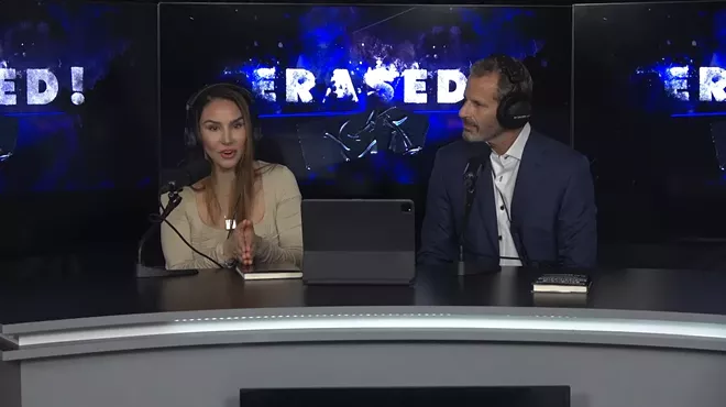 A photo of David and Leila Centner on the set of their podcast, ERASED!