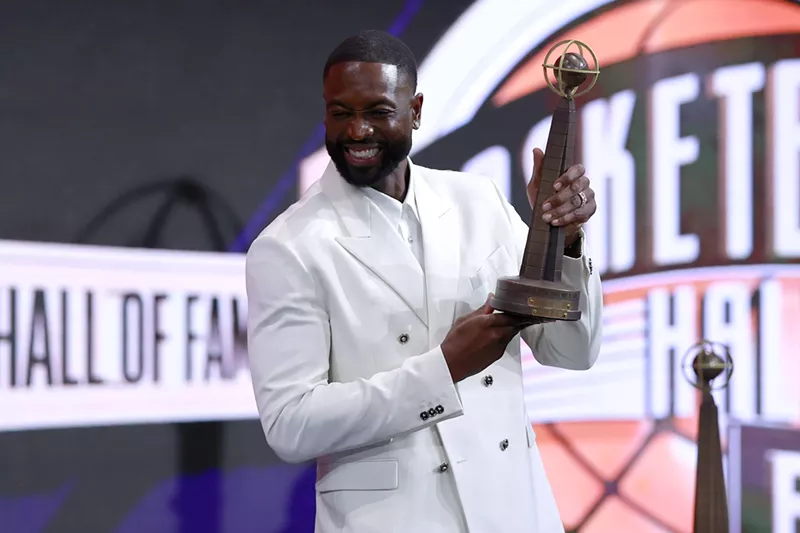 Image: Dwyane Wade is inducted into the Naismith Basketball Hall of Fame at Symphony Hall on August 12, 2023 in Springfield, Massachusetts.