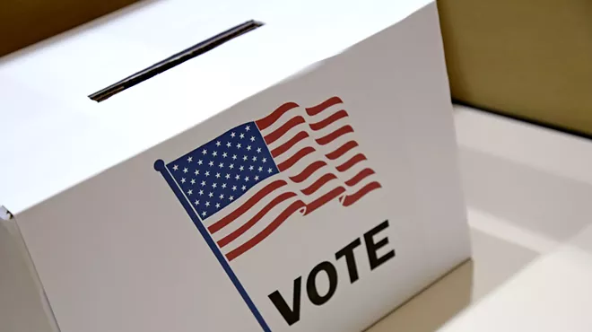 A ballot box sits at an election center.